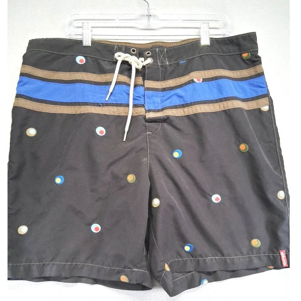 TommyBahama Relax Men Swim Trunks XL Black All Over Print Drawstrings